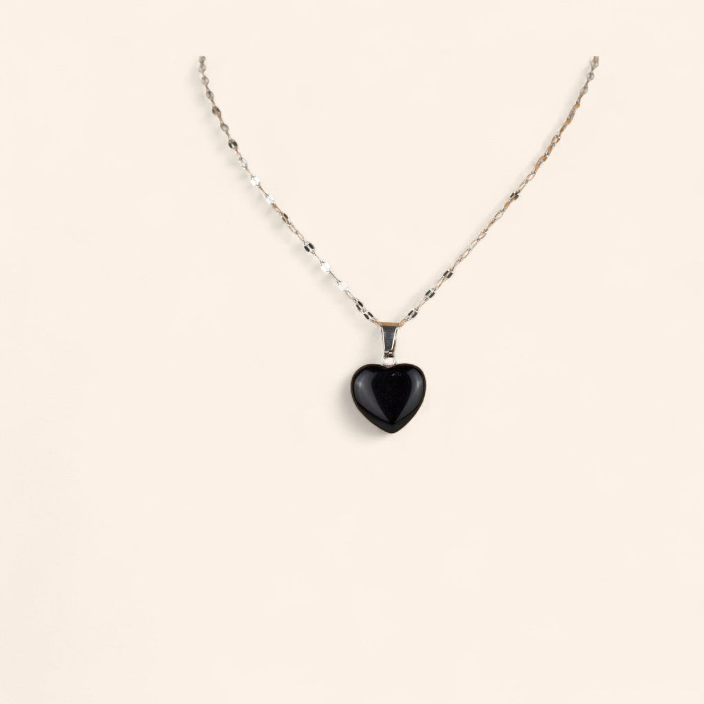 Collier Coeur pierre naturelle Obsidienne  Collier Jethyka