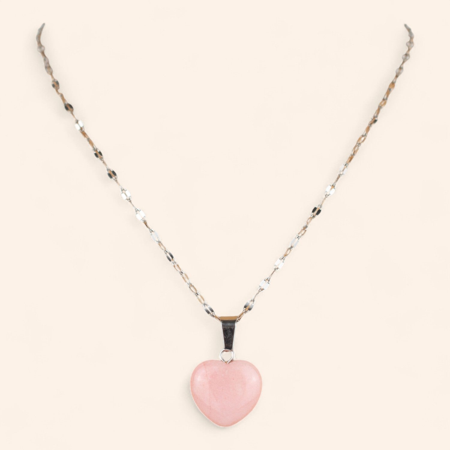 Pendentif cœur en pierres naturelles Rhodochrosite et chaîne argentée  Pendentif Jethyka