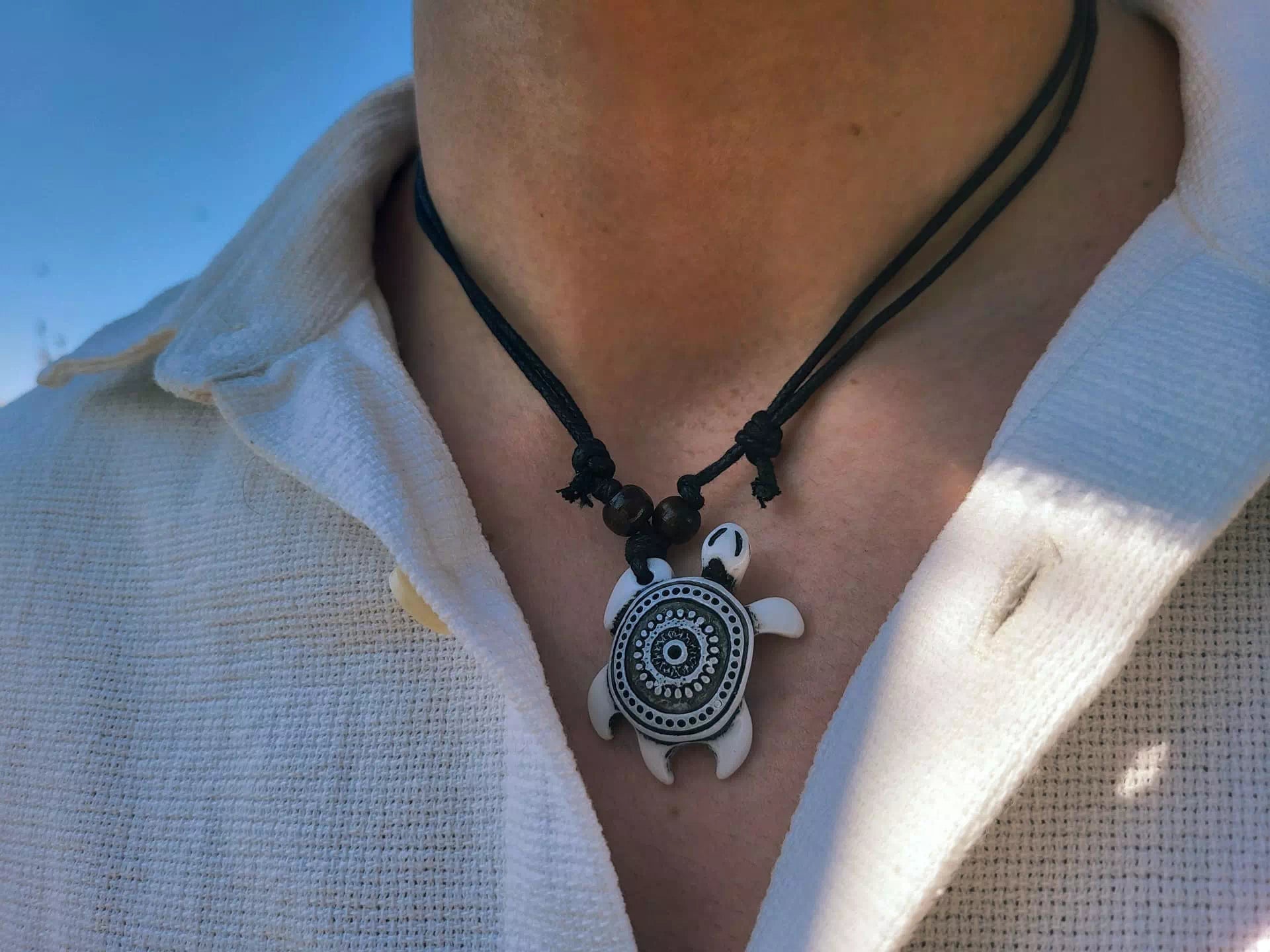 Collier Homme Tortue blanche Mandala  Collier Jethyka