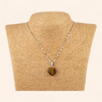 Pendentif cœur en pierres naturelles œil de tigre et chaîne argentée  Pendentif Jethyka