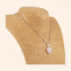 Pendentif cœur en pierres naturelles Quartz Rose et chaîne argentée  Pendentif Jethyka