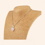 Pendentif cœur en pierres naturelles Quartz Rose et chaîne argentée  Pendentif Jethyka