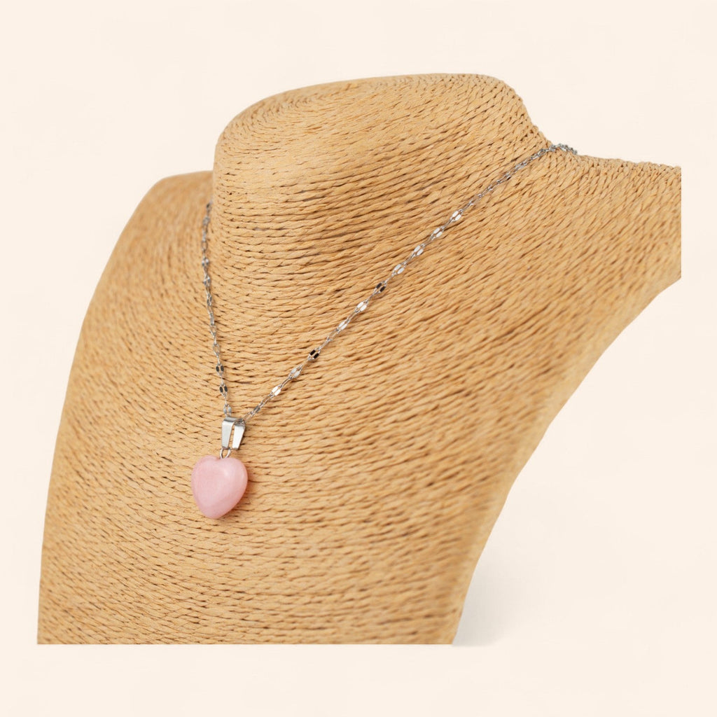 Pendentif cœur en pierres naturelles Rhodochrosite et chaîne argentée  Pendentif Jethyka