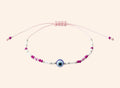 Bracelet JETHYKA œil protecteur en perles rocailles roses et blanches, cordon ajustable