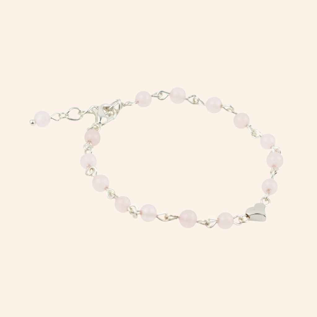 Bracelet en pierres naturelles Quartz Rose et perle cœur