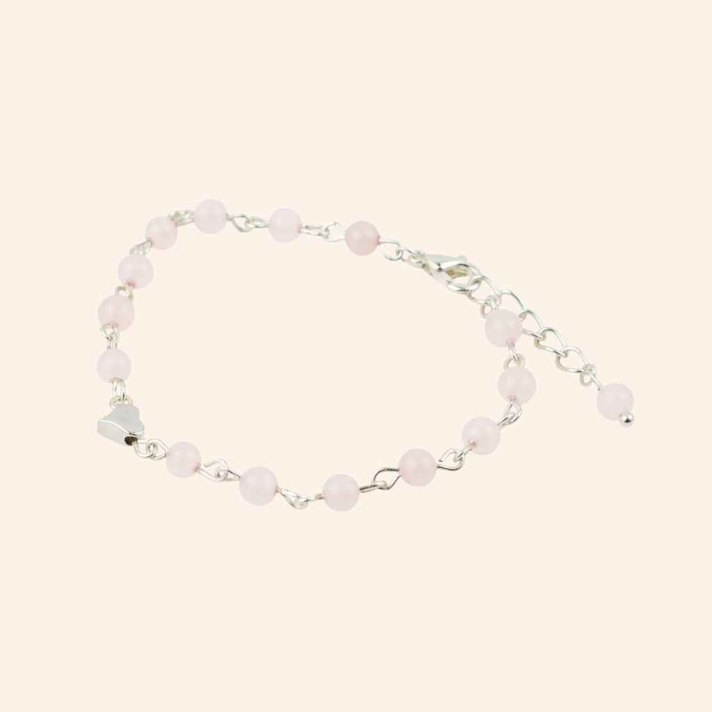 Bracelet en pierres naturelles Quartz Rose et perle cœur