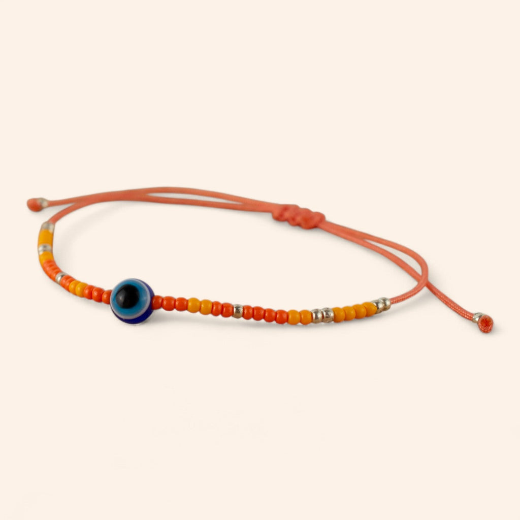 Bracelet Perles Rocailles Oranges et Œil Protecteur  Bracelet Jethyka